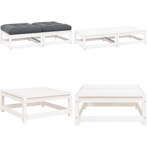 Taburetes de jardín con cojines blanco 2 uds madera maciza pino - Reposapiés de madera - Cojín para taburete