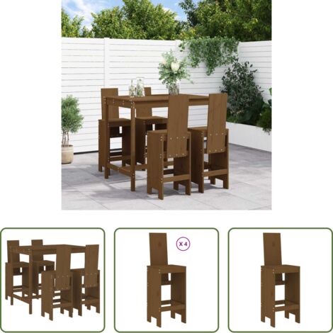 Taburetes de jardín -  Mesa y taburetes altos de jardín 5 pzas madera pino marrón miel