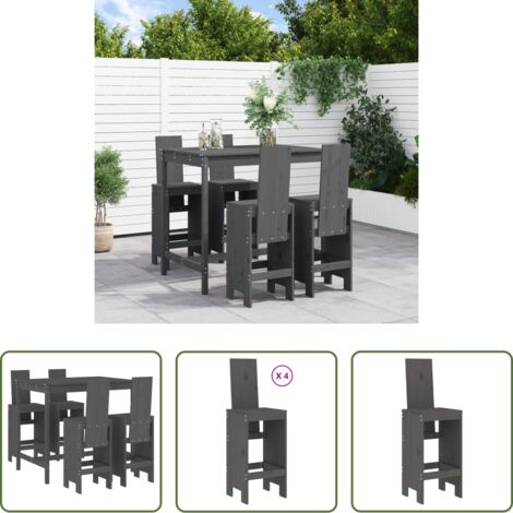 Taburetes de jardín -  Set de mesa y taburetes altos jardín 5 piezas madera pino gris