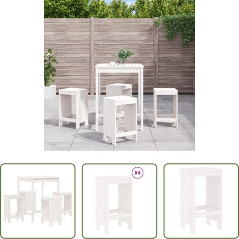 Taburetes de jardín -  Set de mesa y taburetes altos jardín 5 pzas madera pino blanco