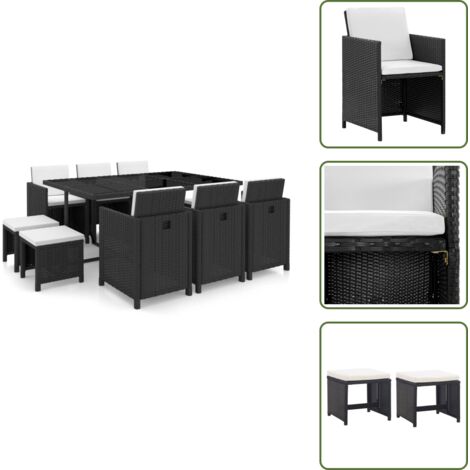 Taburetes de jardín - vidaXL Set comedor de jardín 11 piezas y cojines ratán sintético negro - Cojines de jardín