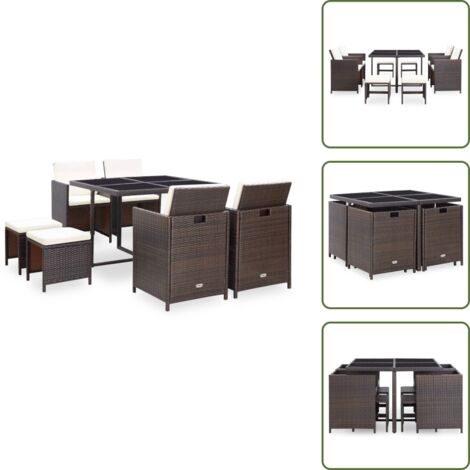 Taburetes de jardín - vidaXL Set comedor de jardín 9 piezas y cojines ratán sintético marrón - Cojines para jardín