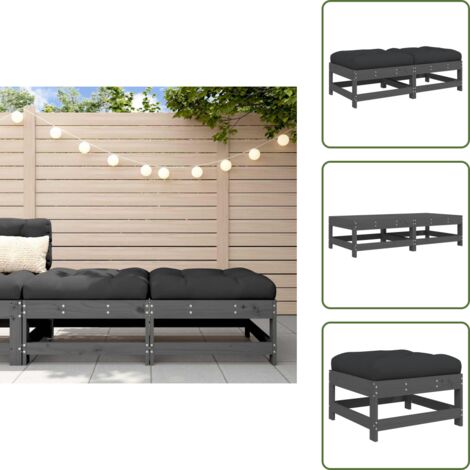 Taburetes de madera - vidaXL Taburetes de jardín con cojines 2 uds madera maciza pino gris - Cojines de asiento