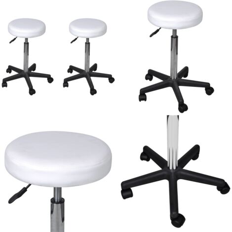 Taburetes de oficina 2 uds cuero sintético blanco - Asiento ajustable - Taburete blanco