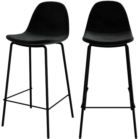 RENDEZ-VOUS DÉCO Taburetes para isla de cocina de terciopelo negro 65 cm (set de 2) - Henrik