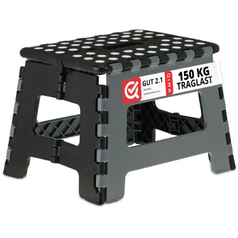 Taburetes plegables Relaxdays, set de 2, hasta 150 kg, plástico, HBT 22x35x28 cm, negro/gris