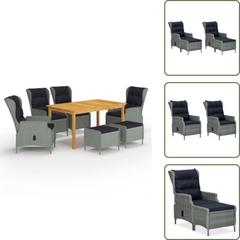 Taburetes - vidaXL Juego de comedor para jardín de 7 piezas gris claro - Cojines para jardín