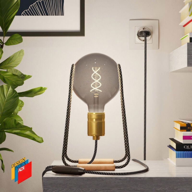 

Creative Cables - Taché Elegante, lámpara de sobremesa completa con cable textil, interruptor y clavija de 2 polos | Sin bombilla - Negro y Blanco