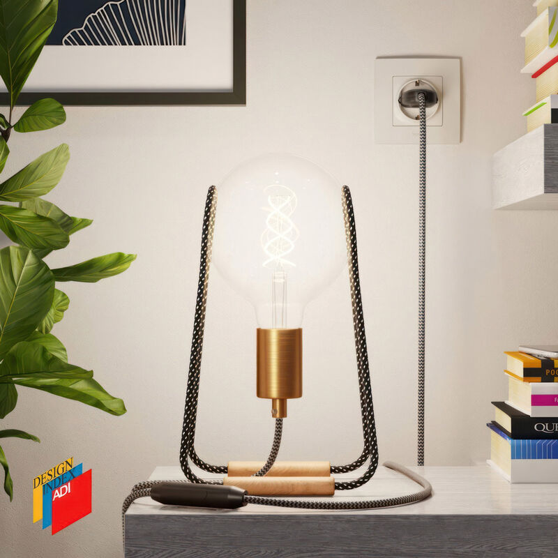 

Taché Metal, lámpara de mesa con cable textil, interruptor y clavija de 2 polos | Con bombilla - Negro y Blanco con cable Zig Zag - Negro y Blanco
