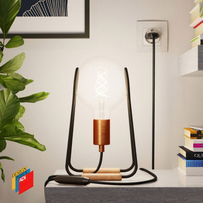 

Taché Metal, lámpara de mesa con cable textil, interruptor y clavija de 2 polos | Con bombilla - Negro con cable Negro - Negro con cable Negro