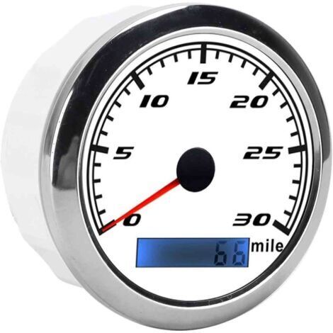 Tachimetro a lancetta da 85 mm, grado di protezione IP67, struttura in acciaio inossidabile, tipo universale, adatto per apparecchiature automobilistiche, nautiche e marittime, colore bianco.