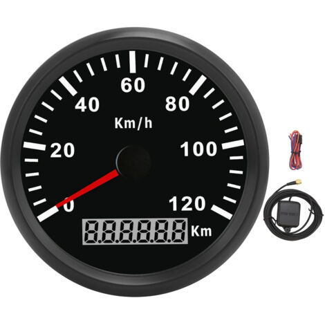 Tachimetro universale da 3 3/8 pollici 0-120 km/h per auto, camion e barche, 12V/24V, con antenna inclusa e facile da collegare a prese multiple.