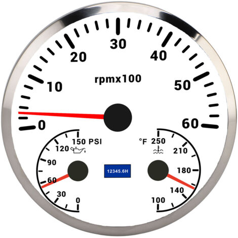 Tachymètre 110 mm DC 9 à 32 V 6000 tr/min 0 150 PSI Pression d'huile 100 250 ℉ Température de l'eau Jauge 3 en 1 pour camion bateau RV Cadran blanc Lunette argentée CXA084