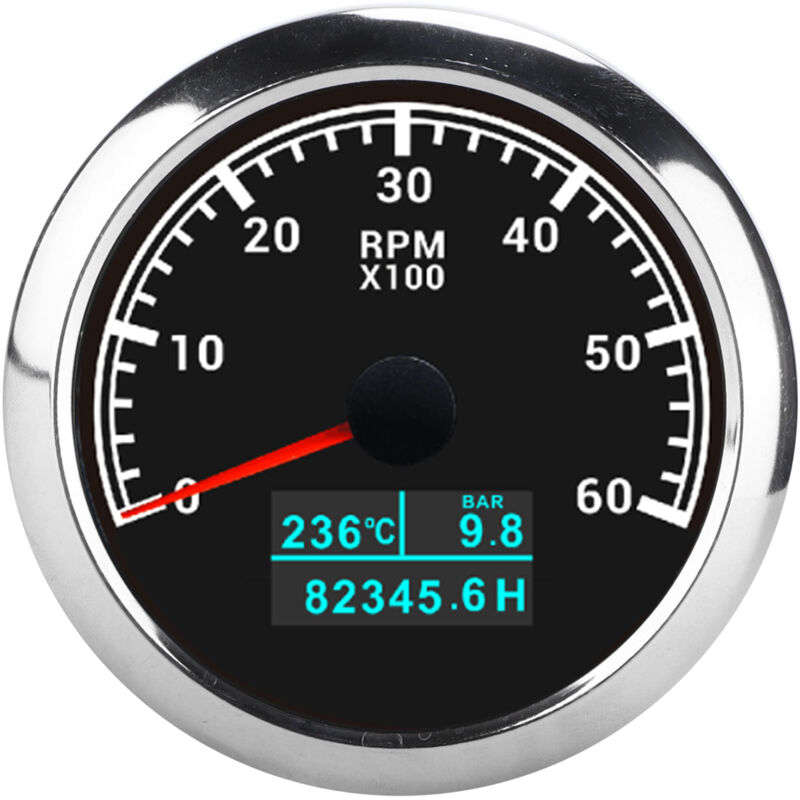Tachymètre 3 en 1 6000 tr/min, température de l'eau, pression d'huile, jauge horaire, étanche IP67, pour voiture, bateau, camion, cadran noir