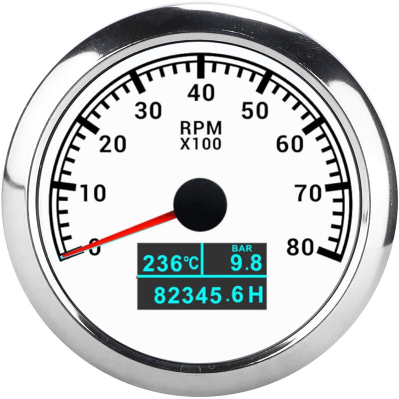 Start - Tachymètre 3 en 1 Température de l'eau Pression d'huile Affichage des heures cumulées Pointeur IP67 pour voiture Camion Navire Cadran blanc