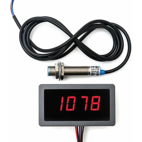 Tachymètre d'Affichage Numérique , Compte-tours numérique 4 à LED chiffres de Digiten , Panneau de Compteur de Vitesse RPM Capteur NPN d'Effet Interrupteur Proximité