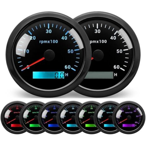Tachymètre électronique à 7 couleurs, diamètre 85 mm (3-3/8 pouces), noir, changement de couleur automatique, 0-6000 tr/min, affichage LED, convient aux voitures, bateaux et camions, 9-32 V