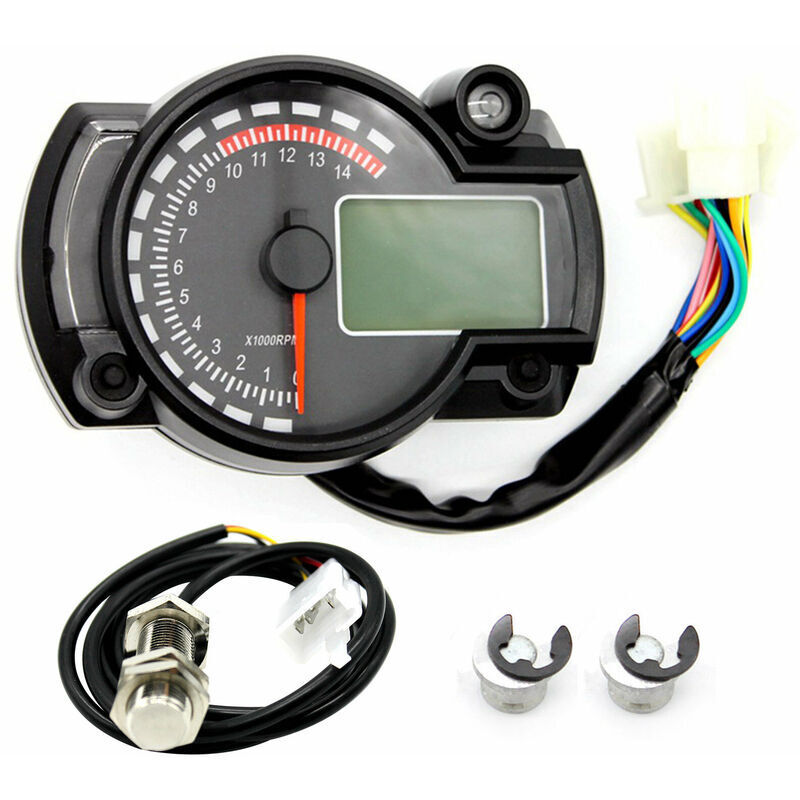 Tachymètre électronique LCD moto compteur numérique universel compteur de vitesse moto (avec capteur de vitesse) (noir, avec capteur de vitesse)