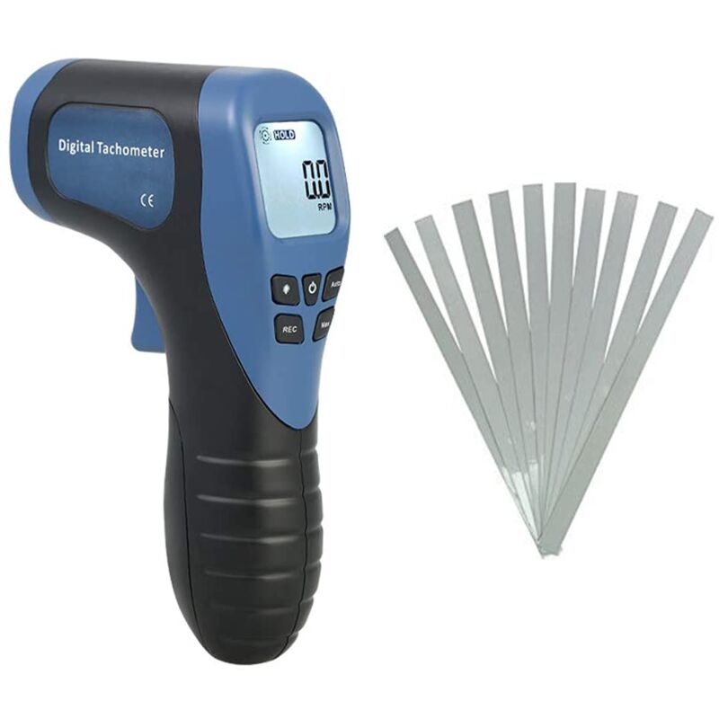 Tachymètre laser numérique portable Compteur de régime sans contact Jauge de vitesse du moteur Plage de mesure du pistolet : 2,5-99999 tr/min avec 10