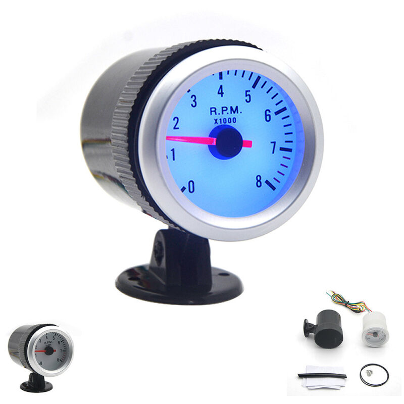 Lifcausal - Tachymètre numérique à led de 2 pouces 52 mm pour voiture 0-8000 tr/min avec rétroéclairage bleu pour véhicule à 1-8 cylindres