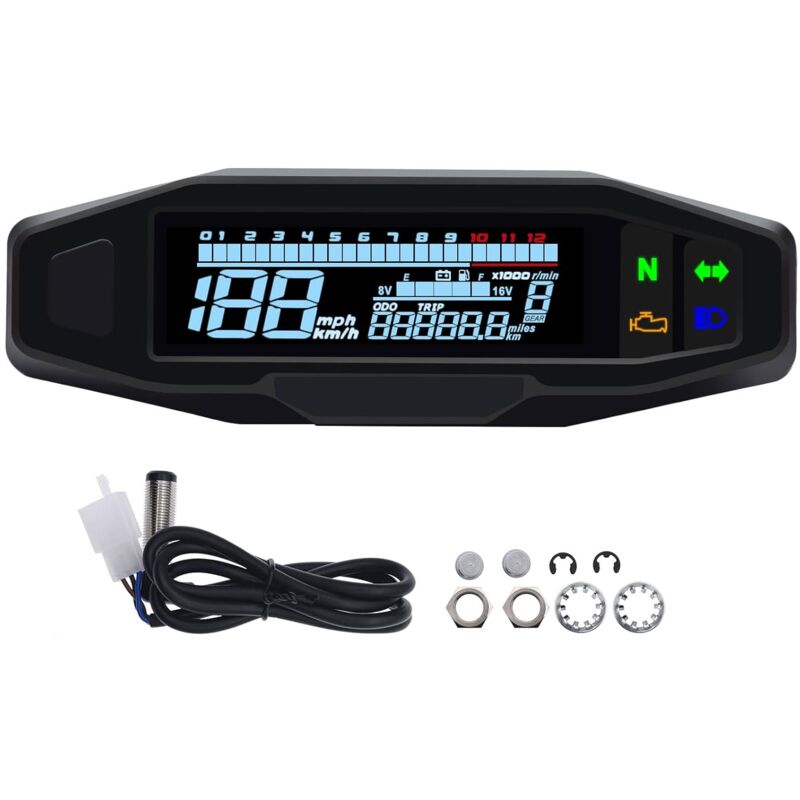Tachymètre numérique universel pour moto, compteur de vitesse numérique avec écran LCD carburateur compteur de kilomètres avec capteur