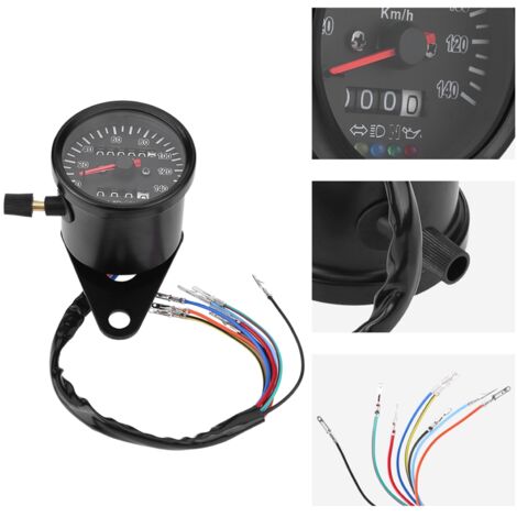 Tachymètre pour moto noir 60mm avec compteur kilométrique et indicateurs lumineux