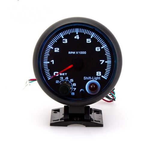 Tachymètre universel rétroéclairé à LED 12 V avec lumière de changement de vitesse bleue pour voiture à essence, 0-8000 tr/min