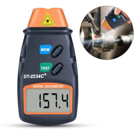 Tachymtre Numrique, Compte-Tours sans Contact, Tachymtre Numrique LCD, Plage Tachymtrique 2.5RPM-99.999RPM, avec 3 Bandes Rflchissantes et Sac en Tissu Bleu
