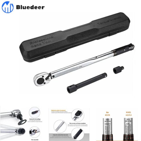 TACKLIFE Clé dynamométrique professionnelle 1/2" (28-210N), barre d'extension de calibration 24T, réducteur de 3/8", boîte de certification pour réparateurs HTW2B