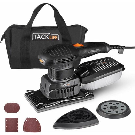 TACKLIFE Ponceuse multifonction 200W, fonction 3 en 1, 6 vitesses réglables, 15*carts de ponçage inclus (80 grains), dépoussiérage, connexion à l'aspirateur.-MDS01B