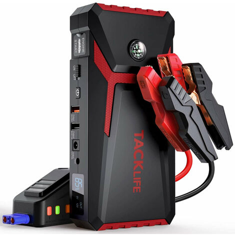 TACKLIFE T8 Booster Batterie, Démarrage de voiture, Chargeurs de Batterie pour Auto et Moto 7.0L Essence, 5.5L Diesel, 18000mAh/800A,3 Modèles de LED Lampe, 2 Soties de Charge USB, Signalisation Spéciale d’Alarme