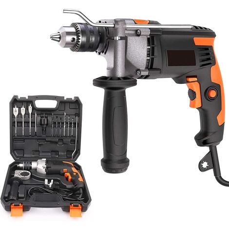 TACKLIFE Trapano a percussione, 850 W, 3000 RPM, trapano elettrico con vari accessori e valigetta portatile, martello trapano 2 funzioni in 1, impugnatura girevole a 360°-PID03B