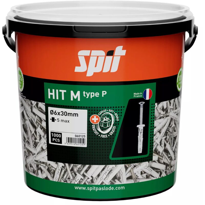 Spit - hit-m p taco de nylon de cabeza plana con clavo zincado - Cubo de 1000 piezas 060125