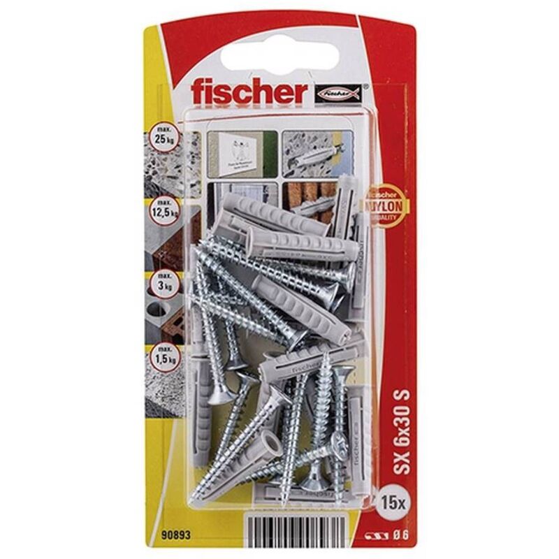 Fischer - Taco Tornillo Nylon 6x30mm Uso Exterior 15Unid