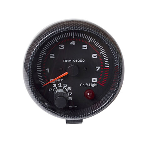 Tacómetro universal de fibra de carbono para coche, 3,75 pulgadas, luz blanca para cambio de marchas 0-8000 rpm