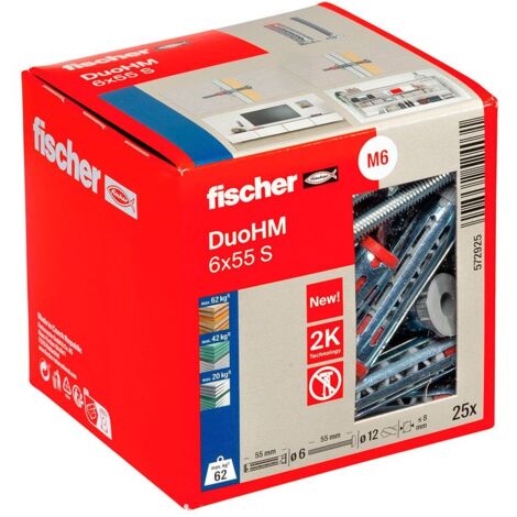 Tacos duo hm ø6 x 55 mm + tornillos ø12 x 55 mm , caja 25 uds