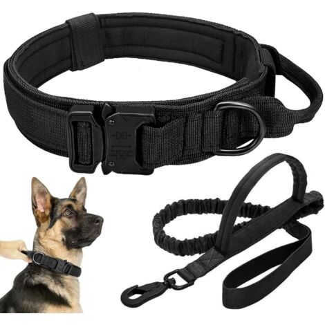 Tactical Dog Collar Leash Set, Adjustable Military Training Nylon Collar Dog Training with Control Handleand Metal Buckle, Dog Collar for Medium Large Dogs (Black,L)