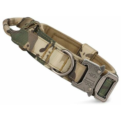 Tactical Dog Collar with Control Handle Adjustable Military Nylon Collar, Metal Buckle, Padded for Medium Dogs, Hunting/Outdoor Training (Camo-XL)
