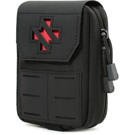 Tactical Medical Pouch - First Aid Kit & Detachable IFAK  Molle Compatible  1000D Nylon  D-Ring Lock (Black)