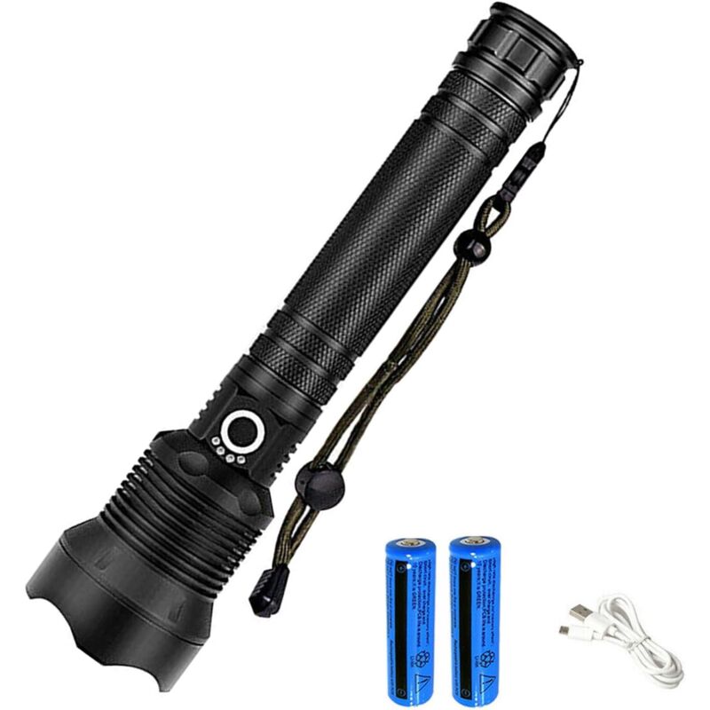 Tactique Lampe Torche LED Lampe De Poche Rechargeable Ultra Puissante Zoomable 3 Modes Flashlight D'éclairage pour Camping Randonnée Urgence
