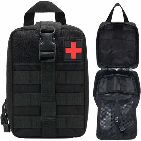 Tactique Sac de Secours Pochette EMT Médecine Kit de Survie Sac Molle de Premiers Secours Militaire Poche a Outil Pochette de Ceinture 600D Oxford Imperméable pour Cycliste Camping Noir