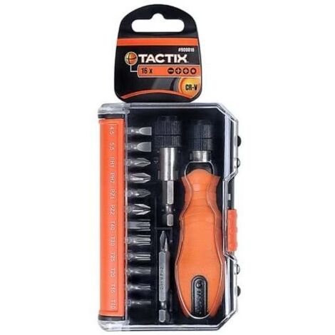 TACTIX - 16 PEZZI - SET 16 INSERTI CON CACCIAVITI E PUNTE