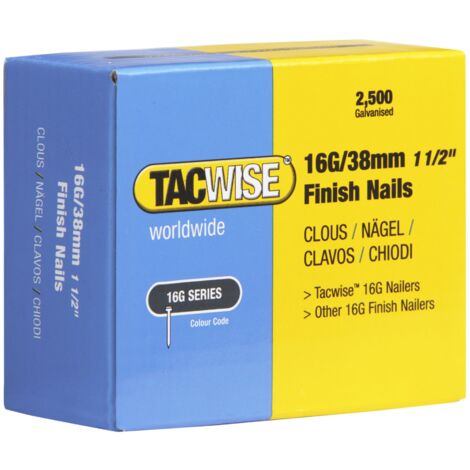 Tacwise 0296 Chiodi di Finitura Galvanizzati Tipo 16G / 38 mm, Confezione da 2500
