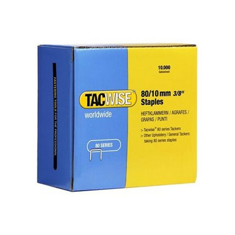 0383 Type 80 Box of 10,000 Staples 10mm for A8016V A8016LN - Tacwise