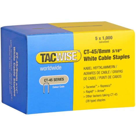 Tacwise 0980 Punti Ferma Cavi Bianchi di Acciaio Galvanizzato Tipo CT-45 da 8 mm, Confezione da 5000