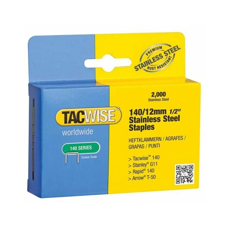 140 Stainless Steel Staples 12mm (Pack 2000) TAC1220 - Tacwise