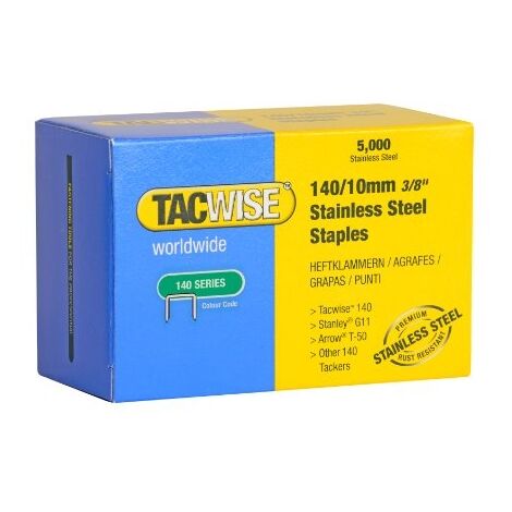 TACWISE 140/10 MM. AGRAFES EN ACIER INOXYDABLE  TYPE T50. G11. 140 AGRAFES.