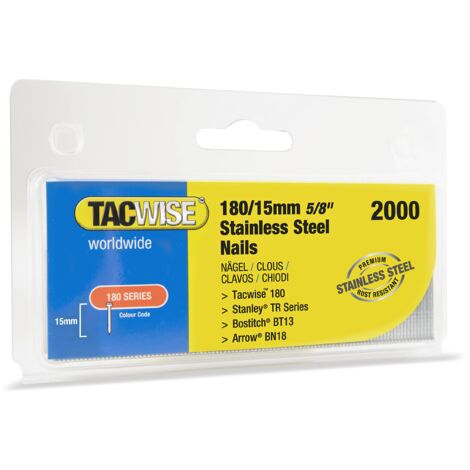 Tacwise 1509 Chiodi Brad 18G Acciaio Inossidabile Tipo 180/15 mm, Confezione da 1000