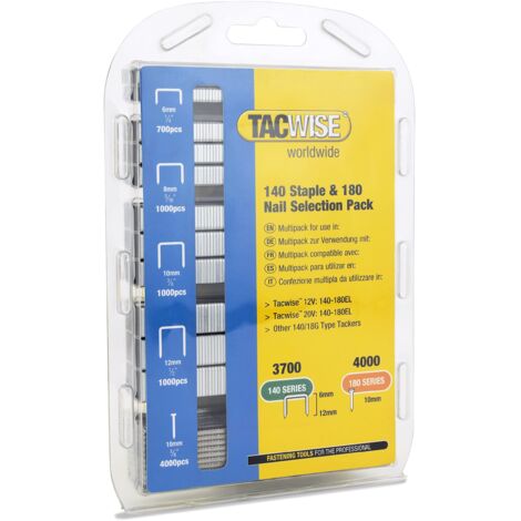 Tacwise 1627 Selezione di Punti di Tipo 140 in Diverse Dimensioni e Chiodi di Tipo 180 (18G) / 10 mm, Zincato, Confezione da 3700 Punti e 4000 Chiodi