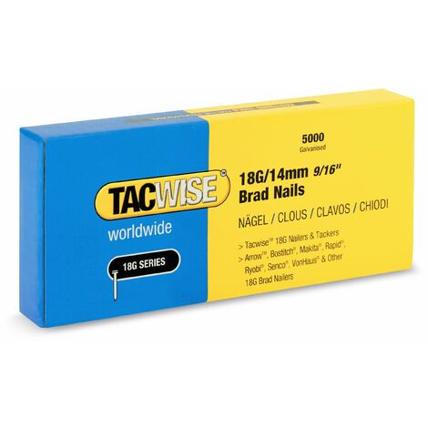Tacwise 1724 Chiodi Brad Galvanizzati Tipo 18G / 14 mm, Confezione da 5000, Argento